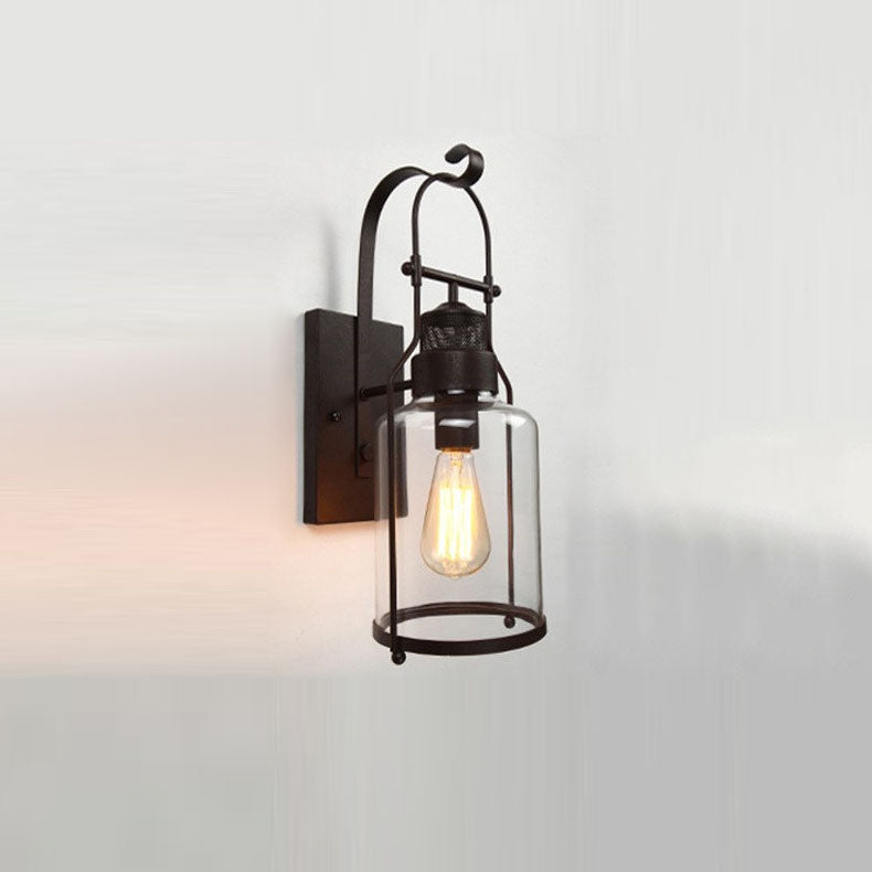 Contemporary Industrial Iron Glass Cylinder 1-Light Wall Sconce Lamp For Hallway