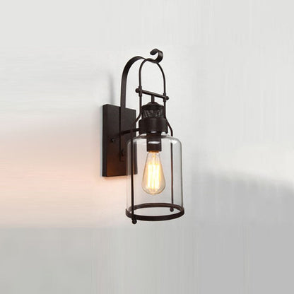 Contemporary Industrial Iron Glass Cylinder 1-Light Wall Sconce Lamp For Hallway