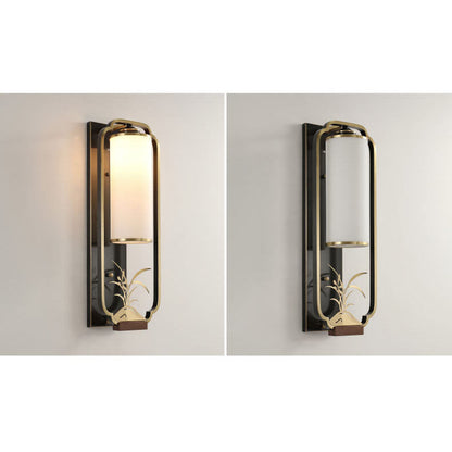 Modern New Chinese Copper Glass Column Ring 1-Light Wall Sconce Lamp