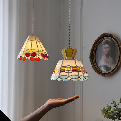 Contemporary Vintage Pentagonal Hexagonal Brass Glass 1-Light Pendant Light For Living Room