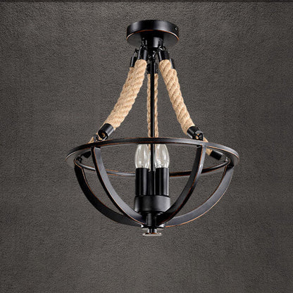 Vintage Industrial Iron Twine 3-Light Island Light Chandelier