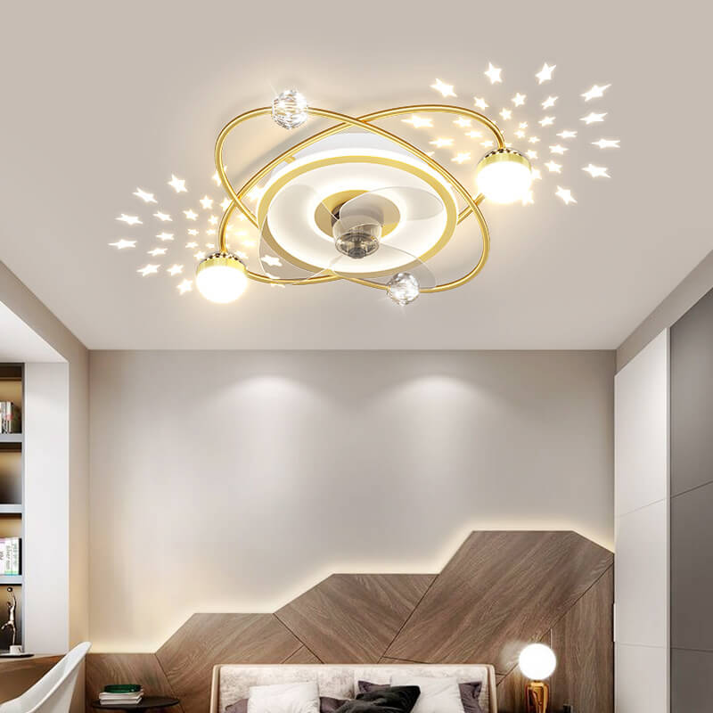 Modern Light Luxury Ring Star Effect LED Invisible Flush Mount Ceiling Fan Light