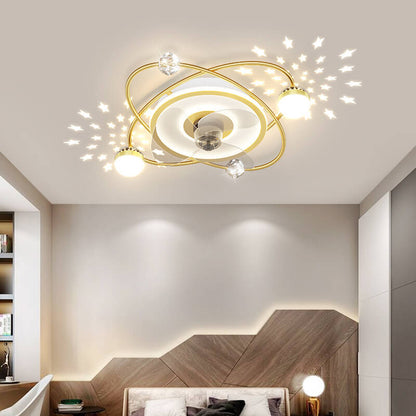 Modern Light Luxury Ring Star Effect LED Invisible Flush Mount Ceiling Fan Light