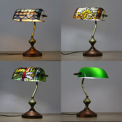 European Tiffany Vintage Bank Glass Hardware 1-Light Table Lamp