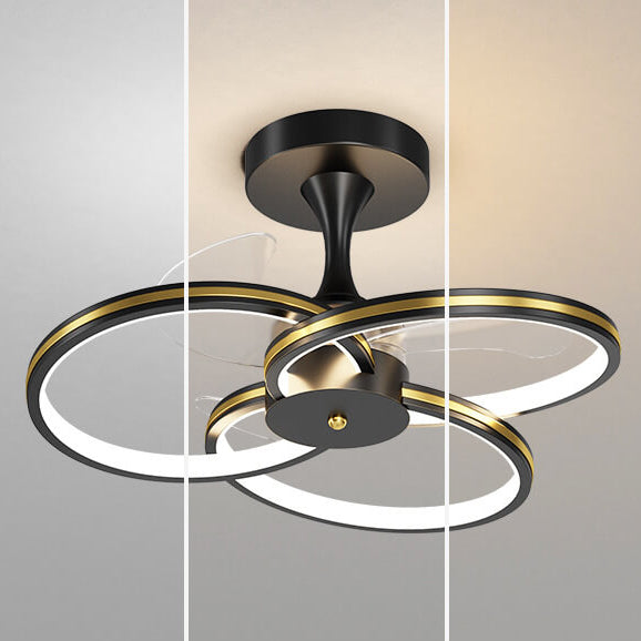 مروحة LED فاخرة من الأكريليك بتصميم ثلاثي الحلقات مثبتة على الحائط