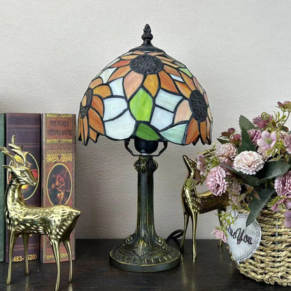 Traditional Tiffany Alloy Glass Dome Flower 1-Light Table Lamp For Bedside