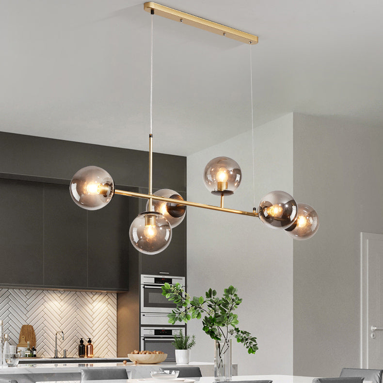 Contemporary Nordic Iron Glass Strip Ball 6-Light Island Light Chandeliers For Dining Room