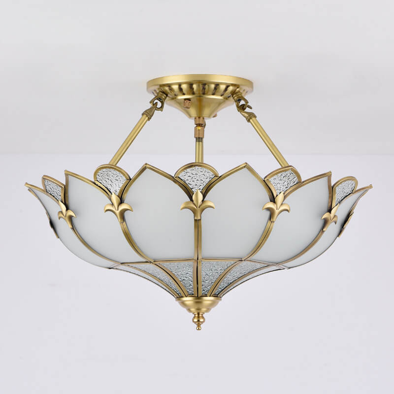 European-style Light Luxury All-copper Glass 4/6-Light Semi-Flush Mount Light