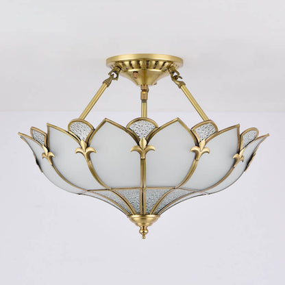 European-style Light Luxury All-copper Glass 4/6-Light Semi-Flush Mount Light