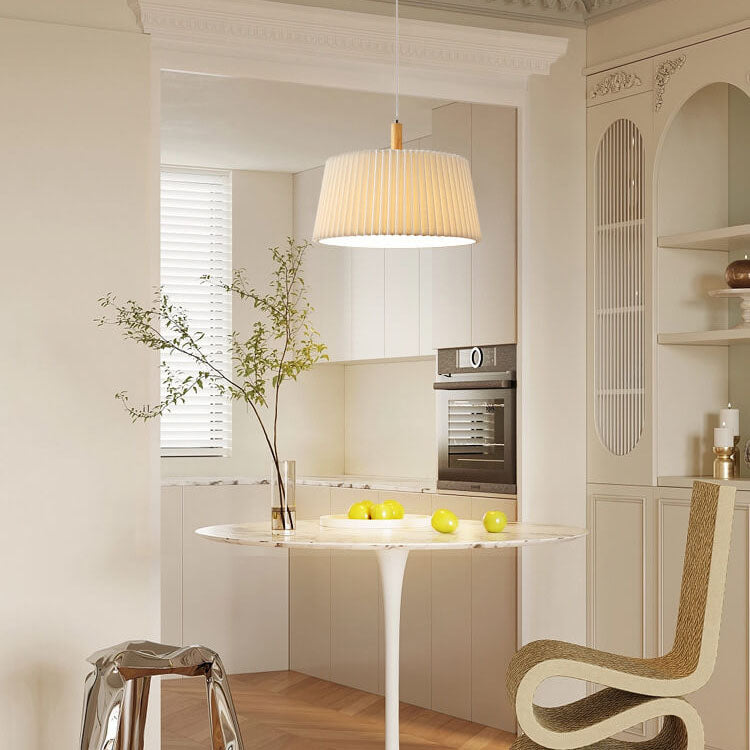 Nordic Minimalist Solid Color Solid Wood Fabric 1-Light Pendant Light