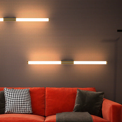 Modern Minimalist Long Cylinder Rectangle Base Iron PC LED Wall Sconce Lamp For Bedroom