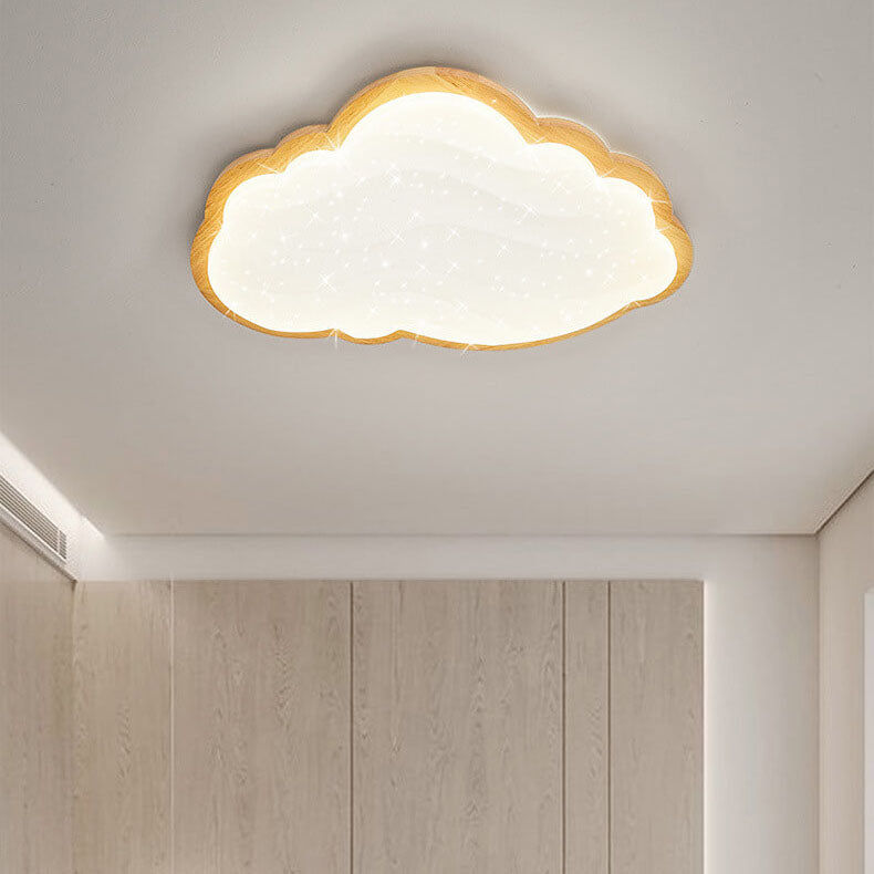 Modern Creative Pure White Cloud Star Wooden Acrylic LED Flush Mount Light
