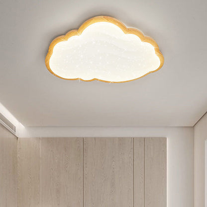 Modern Creative Pure White Cloud Star Wooden Acrylic LED Flush Mount Light
