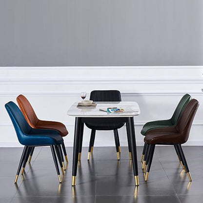 Modern Luxury Square Curved Faux Leather Metal Dining Chair Backrest Armless For Dining Room