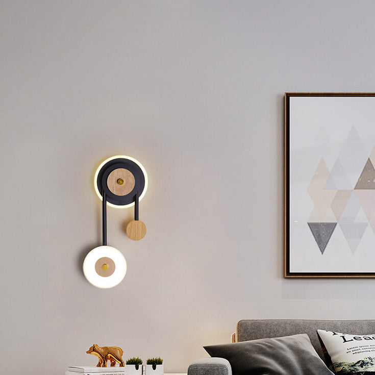Nordic Creative Round Wood Acrylic Ring LED Wall Sconce Lamp