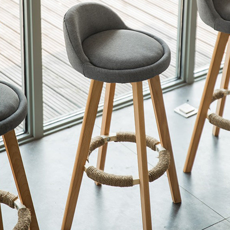 Traditional Vintage Round Fabric Wood Frame Swivel Bar Stool Low Back Footrest For Dining Room