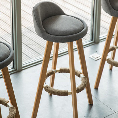 Traditional Vintage Round Fabric Wood Frame Swivel Bar Stool Low Back Footrest For Dining Room