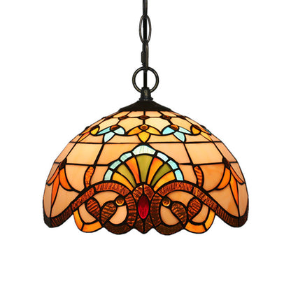 Traditional Tiffany Baroque Stained Glass Dome 1-Light Pendant Light For Living Room