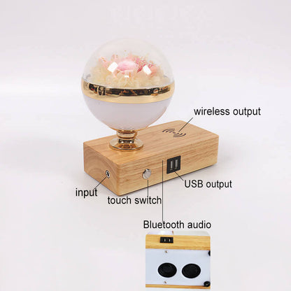 Creative Permanent Flower Night Light Smart Bluetooth Speaker LED Wireless Rechargeable Table Lamp