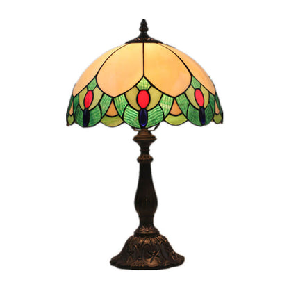 Tiffany European Vintage Gemstone Stained Glass 1-Light Table Lamp