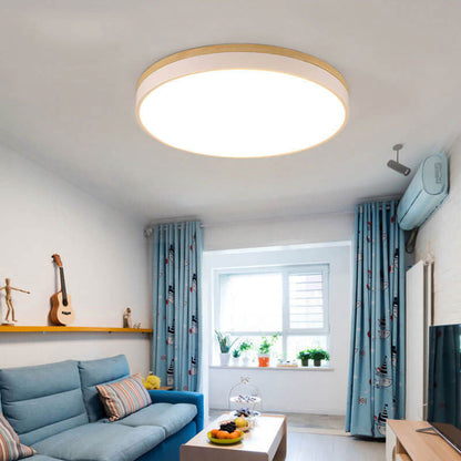 Nordic Simple Solid Wood Round LED Flush Mount Ceiling Light