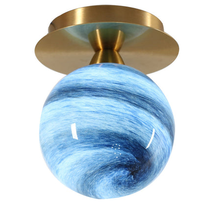 Modern Creative Planet Glass 1-Light Semi-Flush Mount Light