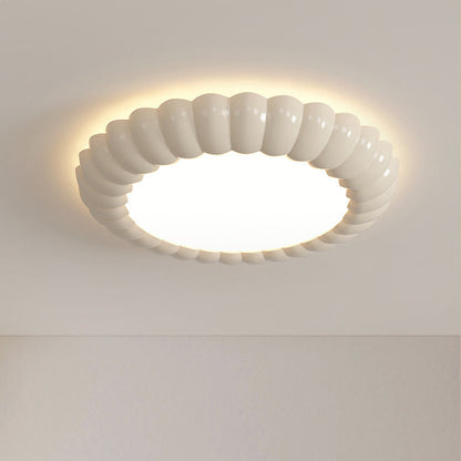 Contemporary Scandinavian Macaron Fiberglass Iron Round LED Flush Mount Ceiling Light For Bedroom