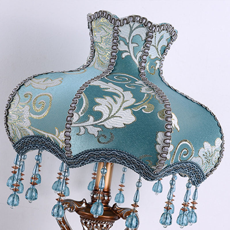 Traditional European Blue Fabric Tassel Resin 1-Light Table Lamp For Bedroom