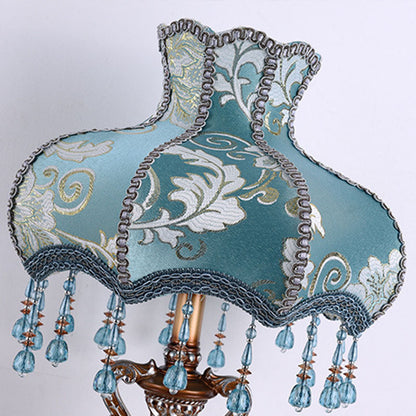 Traditional European Blue Fabric Tassel Resin 1-Light Table Lamp For Bedroom