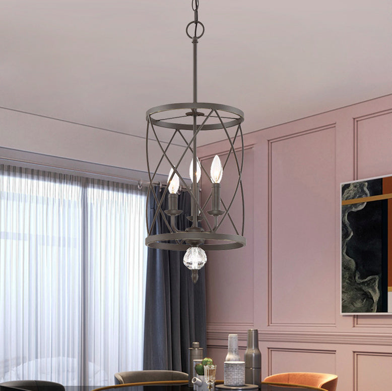 Retro Wrought Iron 3-Light Openwork Column Chandeliers