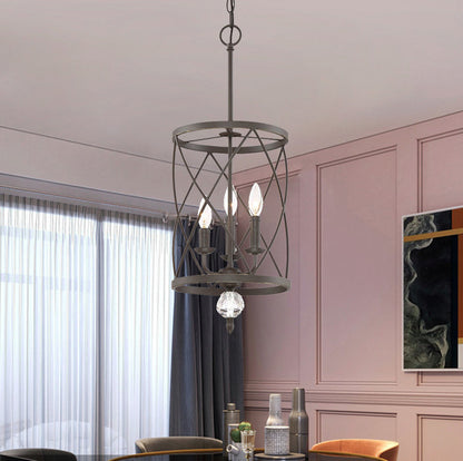 Retro Wrought Iron 3-Light Openwork Column Chandeliers