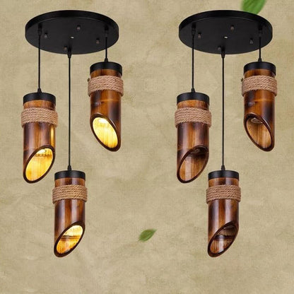 Traditional Chinese Hemp Rope Wrapping Bamboo Tube Design 1/3-Light Chandelier For Dining Room