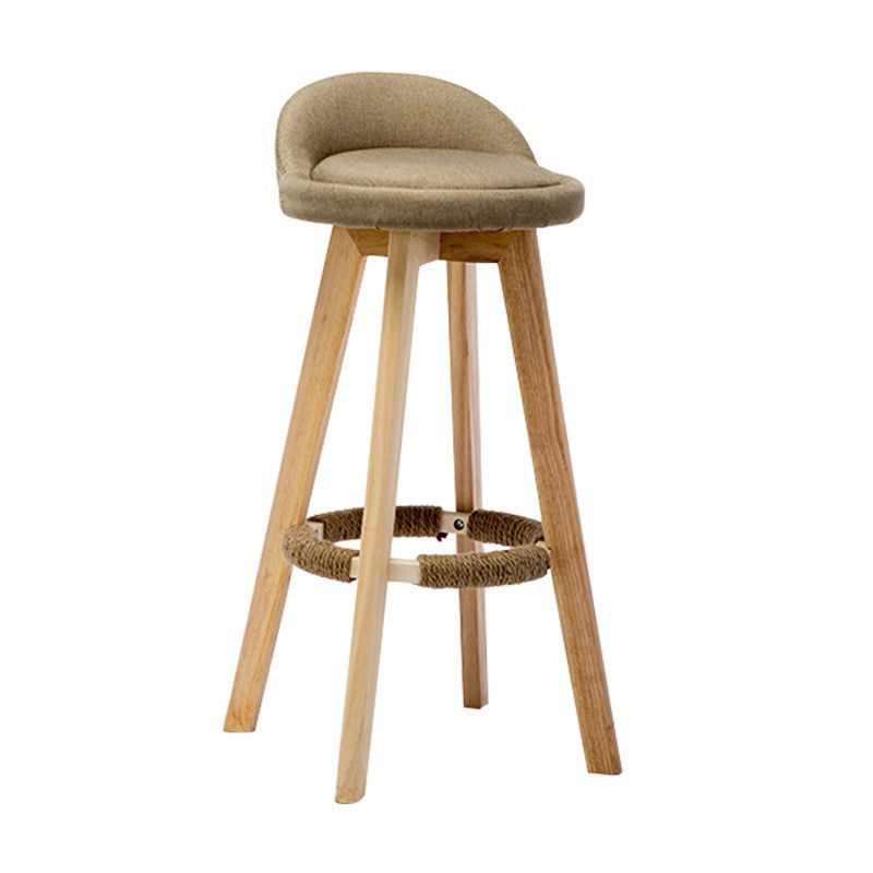 Traditional Vintage Round Fabric Wood Frame Swivel Bar Stool Low Back Footrest For Dining Room