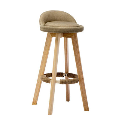 Traditional Vintage Round Fabric Wood Frame Swivel Bar Stool Low Back Footrest For Dining Room