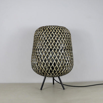 Vintage Japanese Rattan Weaving Oval Ball 1-Light Table Lamp