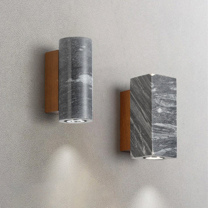 Modern Minimalist Stone Wood Cylinder Square 1-Light Wall Sconce Lamp For Bedroom