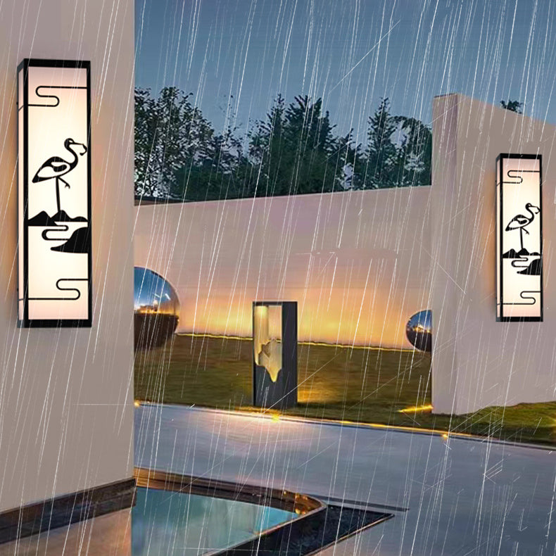 伝統的な中国風のクレーン型長方形シェード LED 防水壁取り付け用燭台ランプ 屋外パティオ用