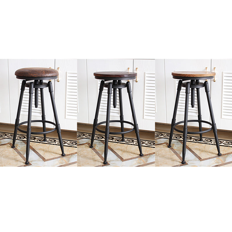 Traditional Vintage Round Quad Stand Wood Plate Iron Bar Stool Backrest For Dining Room