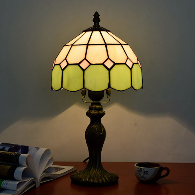 Traditional Tiffany Aluminum Alloy Glass Dome Squares 1-Light Table Lamp For Dining Room