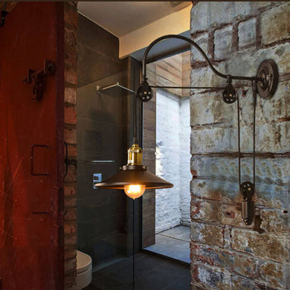 Contemporary Industrial Iron Round 1-Light Wall Sconce Lamp For Hallway