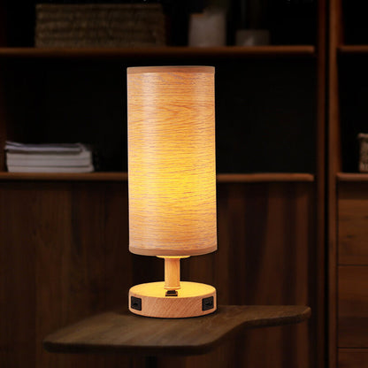 Modern Wood Grain Fabric Shade 1-Light Table Lamp