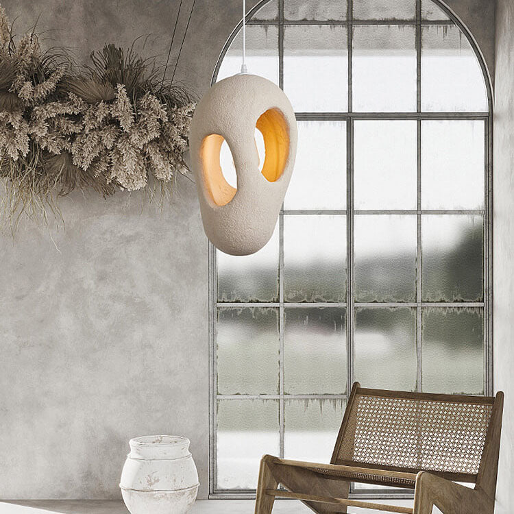 Japanese Wabi-sabi Resin Geometric Circle 1-Light Pendant Light