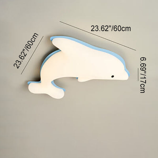 Nordic Cartoon Dolphin Iron PE LED Kids Flush Mount Ceiling Light