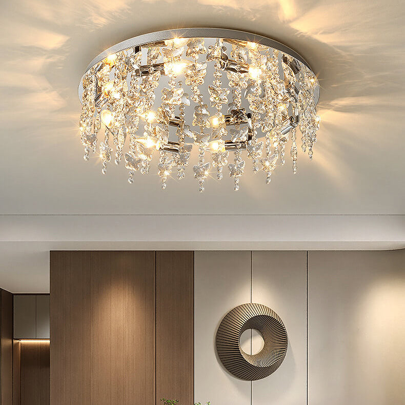 Modern Luxury Crystal Round Butterfly Pendant 6/8/12 Light Flush Mount Ceiling Light