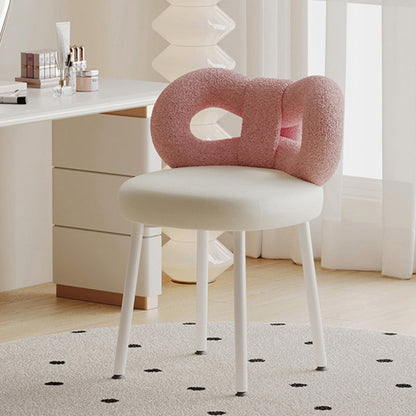 Modern Art Deco Butterfly Knot Round Faux Leather Iron Vanity Stool Backrest Armless For Bedroom