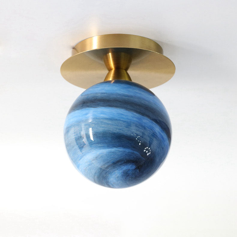 Modern Creative Planet Glass 1-Light Semi-Flush Mount Light