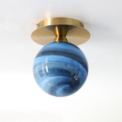 Modern Creative Planet Glass 1-Light Semi-Flush Mount Light