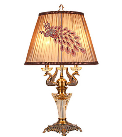 Modern Luxury Fabric Shade Candle Crystal Base 3/4 Light Table Lamp