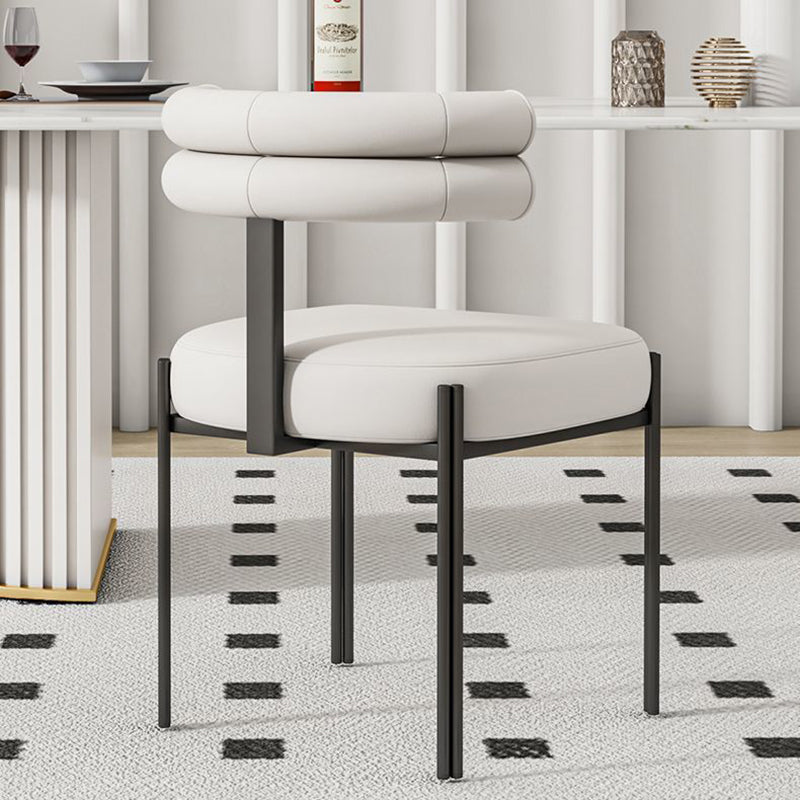 Contemporary Creative Half Arc Square Faux Leather Metal Dining Chair Backrest Armless For Dining Room