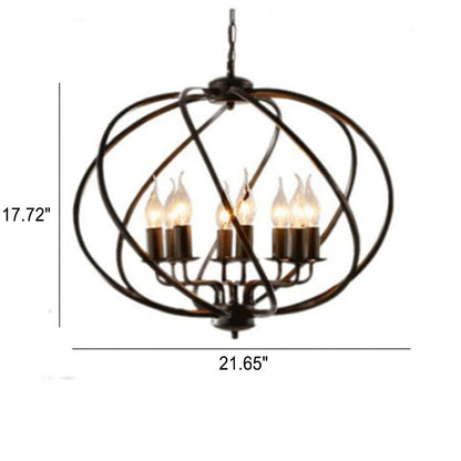 Industrial Vintage Iron Pumpkin Candle 8-Light Chandelier